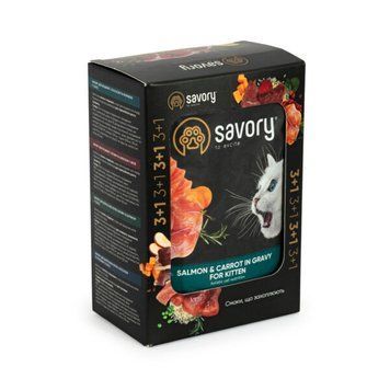 Набір вологого корму для кошенят Savory Kitten 3+1 шт -85 г - лосось та морква А33940 фото
