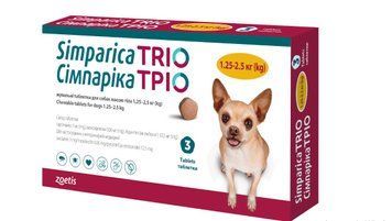 Сімпаріка Тріо таблетки для собак 1,25-2,5кг(вартість за 1 таблетку) А13617 фото