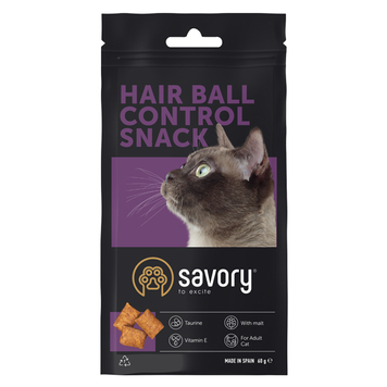 Хрусткі ласощі для виведення шерсті у котів Savory у формі подушечок, 180 г А36275 фото